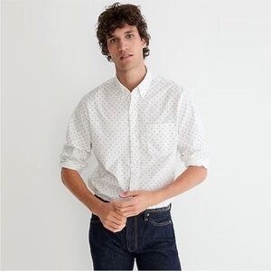 J. Crew Men's White and Black Patterned Shirt